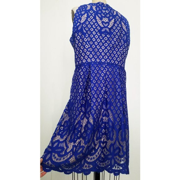 Chico's Womens Blue Lace Illusion Dress Sleeveless Pleated 2 NWT - Picture 7 of 10
